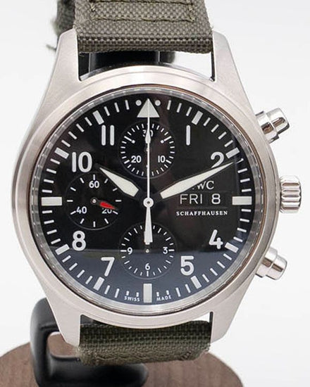 IWC Schaffhausen Pilot Chronograph 42MM Black Dial Textile Strap (IW371704)