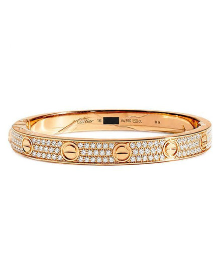 Cartier Love Bracelet 6.8MM Classic Model Size 16 Diamond Pave 18K Rose Gold (Love)