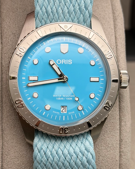 2026 Oris Divers Sixty-Five "Cotton Candy" 38MM Blue DIal Textile Strap (01 733 7771 4055)