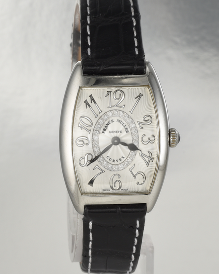 Franck Muller Cintrée Curvex 25MM Quartz Silver Dial Aftermarket Leather Strap (1752 QZ REL CD 1R)