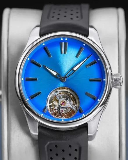 2024 H. Moser & Cie Pioneer Tourbillon "Arctic Blue" 40MM Blue "Fumé" Dial Rubber Strap (3804-1208)