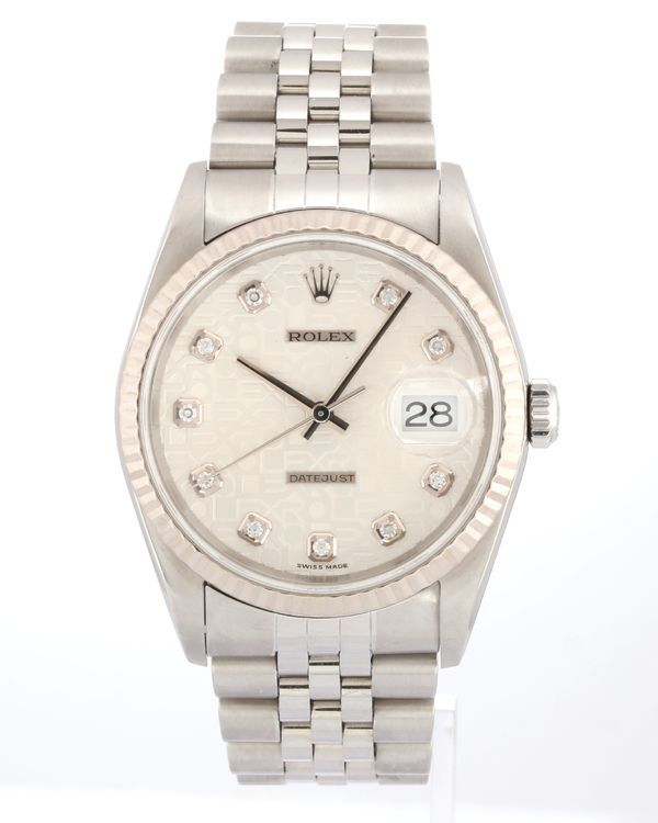 No Reserve - 2003 Rolex Datejust 36MM Silver "Jubilee Motif" Dial Jubilee Bracelet (16234)