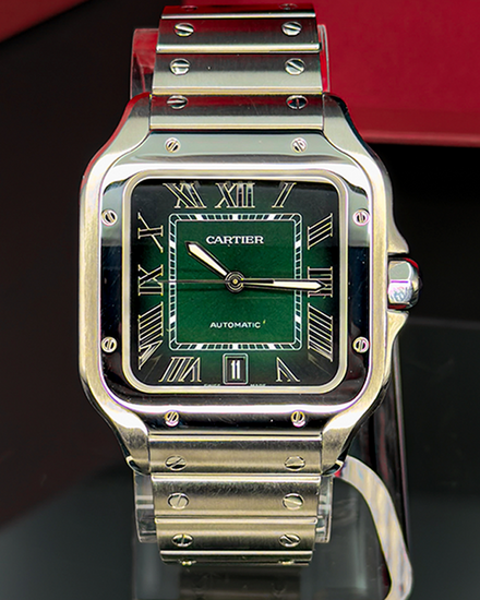 2024 Cartier Santos De Cartier Large 39.8MM Green Dial Steel Bracelet (WSSA0062)