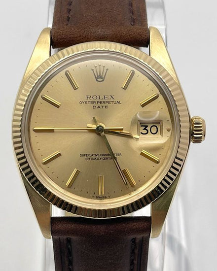 1979 Rolex Oyster Perpetual Date 34MM Champagne Dial Aftermarket Leather Strap (1503)