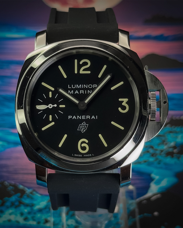2018 Panerai Luminor Marina Logo 44MM Black Dial Aftermarket Rubber Strap (PAM01005)