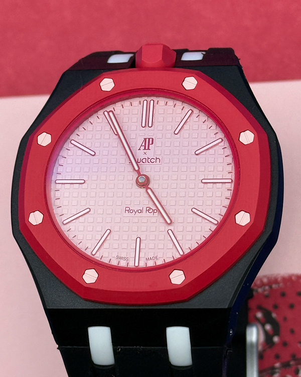 2026 Audemars Piguet Royal Pop X Swatch "Otto Rosso" 40MM Pink Dial Aftermarket Leather Strap (SSX03R100N)