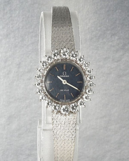 Omega De Ville 18MM Blue Dial White Gold Bracelet (7247)