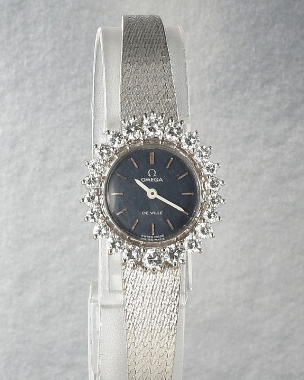 Omega De Ville 18MM Blue Dial White Gold Bracelet (7247)