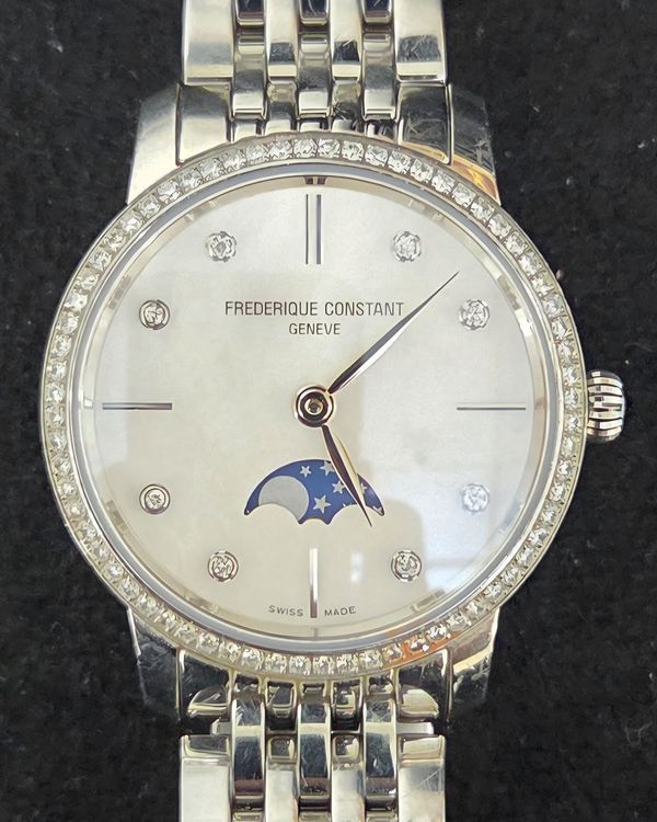 Frederique Constant Slimline Moonphase 30MM Quartz Mother of Pearl Dial Steel Bracelet (FC-206MPWD1S6B)