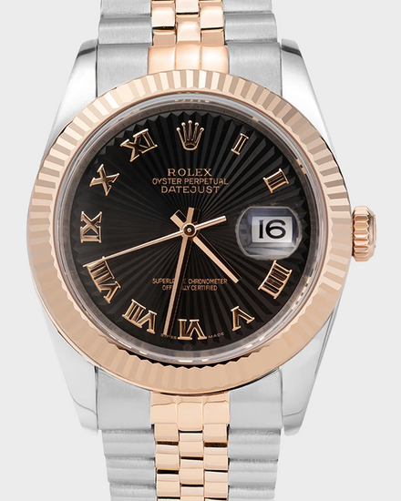 2008 Rolex Datejust 36MM Black "Sunray" Dial Two-Tone Super Jubilee Bracelet (116231)