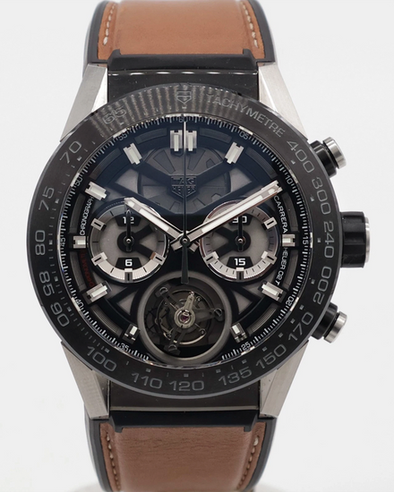 2017 Tag Heuer Carrera 02T Tourbillon 45MM Skeleton Dial Leather Strap (CAR5A8Y.FT6072)