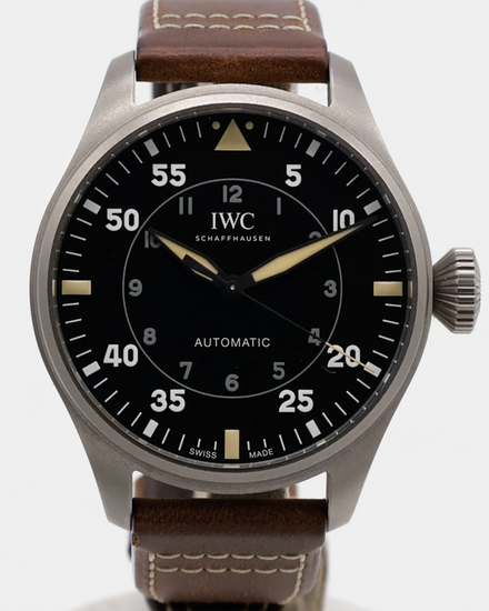 2022 IWC Schaffhausen Pilot Chronograph 43MM Black Dial Leather Strap (IW329701)