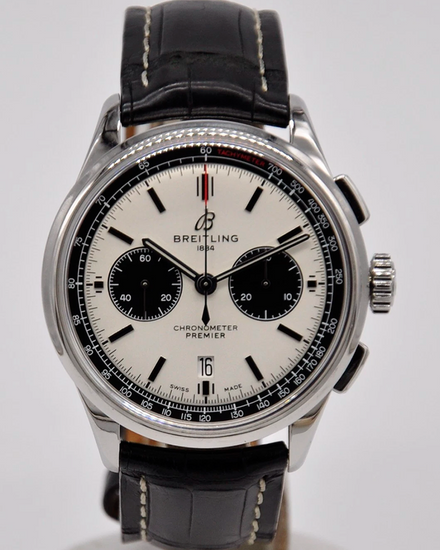 Breitling Premier Chronograph "Panda" 42MM Silver Dial Leather Strap (AB0118221G1P1)