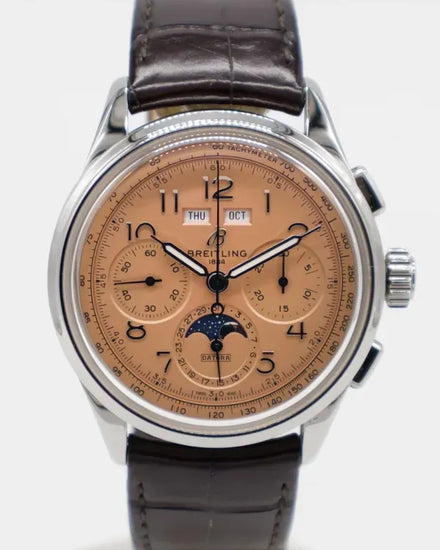 2021 Breitling Premier B25 Datora 42MM Salmon Dial Leather Strap (AB2510201K1P1)