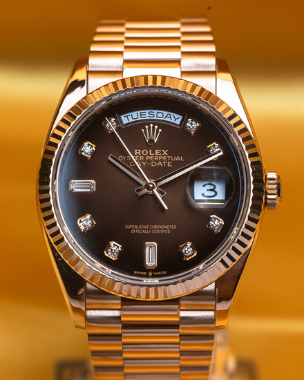 Rolex Day-Date 36MM Black "Ombré" Dial Rose Gold President Bracelet (128235)
