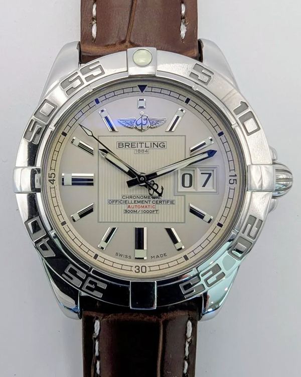 No Reserve - 2011 Breitling Galactic 41MM Silver Dial Leather Strap (A49350L2/G699)