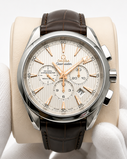 No Reserve - 2024 Omega Seamaster Aqua Terra 150M Chronograph 44MM Silver Dial Leather Strap (231.13.44.50.02.001)