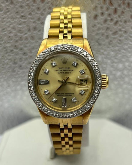 No Reserve - Rolex Lady-Datejust 26MM Aftermarket Champagne Dial Aftermarket Gold-Plated Steel Bracelet (6917)
