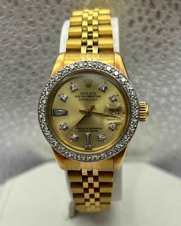 No Reserve - Rolex Lady-Datejust 26MM Aftermarket Champagne Dial Aftermarket Gold-Plated Steel Bracelet (6917)