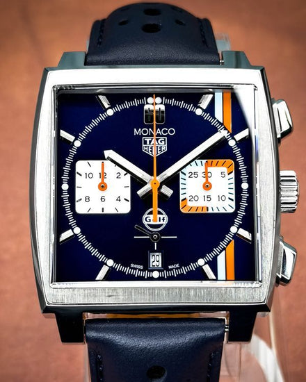 2023 TAG Heuer Monaco "Gulf" 39MM Blue Dial Leather Strap (CBL2115.FC6494)