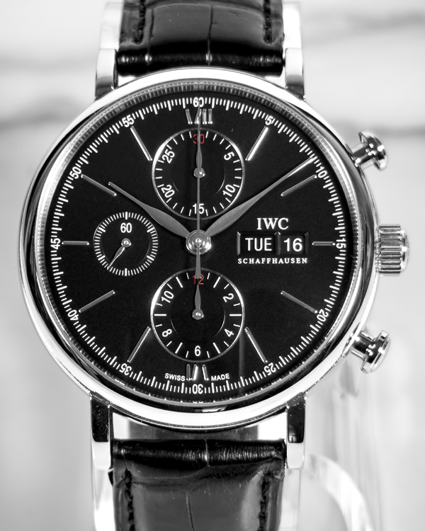 2015 IWC Schaffhausen Portofino Chronograph 42MM Black Dial Leather Strap (IW391008)