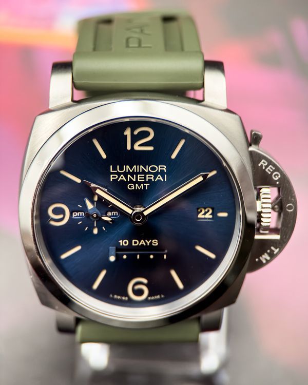 2020 Panerai Luminor 1950 10 Days GMT 44MM Blue Dial Rubber Strap (PAM00986)