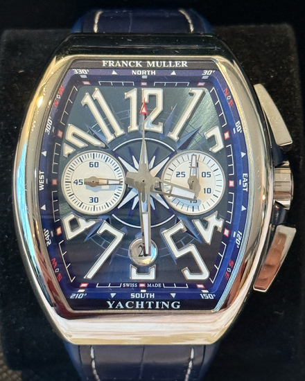 2019 Franck Muller Vanguard Yachting 44MM Blue Dial Leather Strap (V45CCDT)