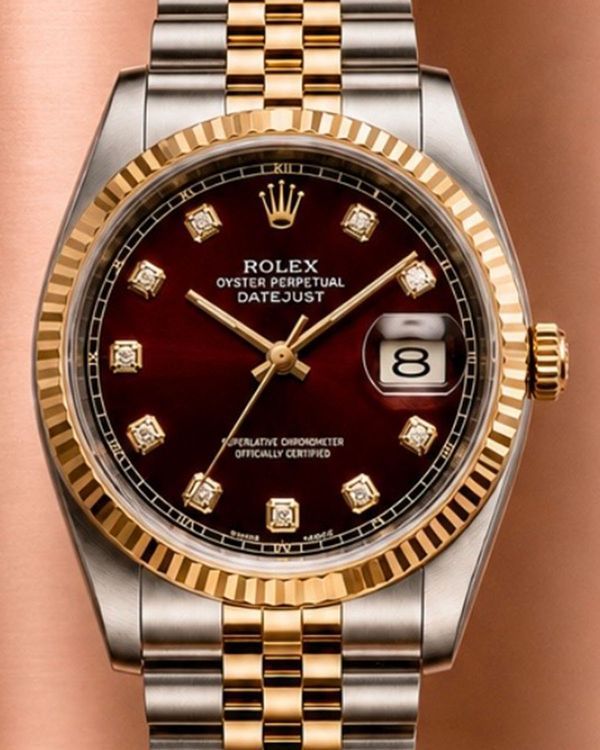 No Reserve - Rolex Datejust 36MM Aftermarket Burgundy Dial Aftermarket Two-Tone Gold-Plated Jubilee Bracelet (16013)