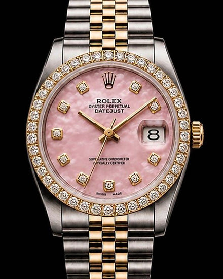 No Reserve - Rolex Datejust 36MM Aftermarket Mother of Pearl Dial Aftermarket Two-Tone Gold-Plated Jubilee Bracelet (16013)