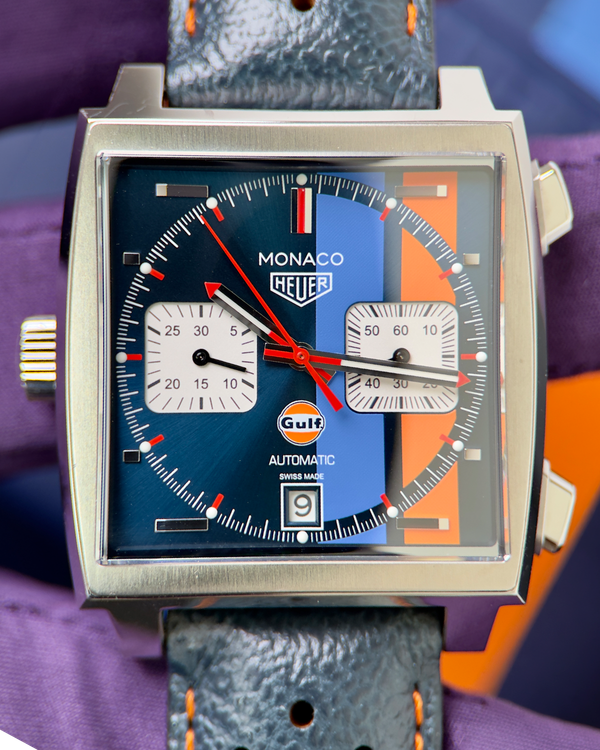No Reserve - 2021 TAG Heuer Monaco Gulf S.E. 39MM Blue Dial Leather Strap (CAW211R.FC6401)