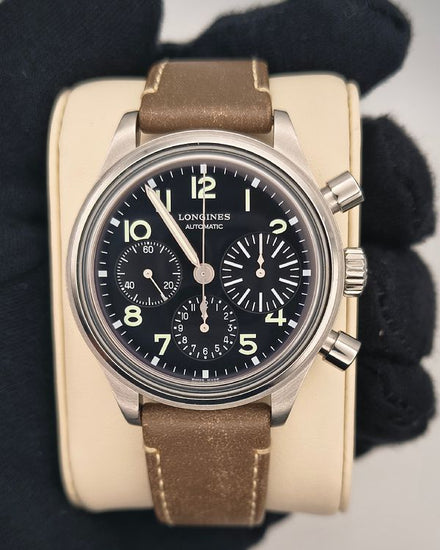 Longines Heritage Aviation 41MM Black Dial Leather Strap (L2.816.4.53.2)