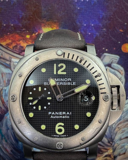 2010 Panerai Submersible 44MM Black "Clous de Paris" Dial Leather Strap (PAM00025)