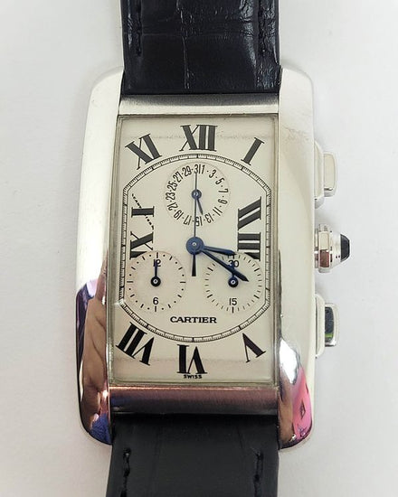 Cartier Tank Américaine 44.5MM Quartz Silver Dial Leather Strap (2312)