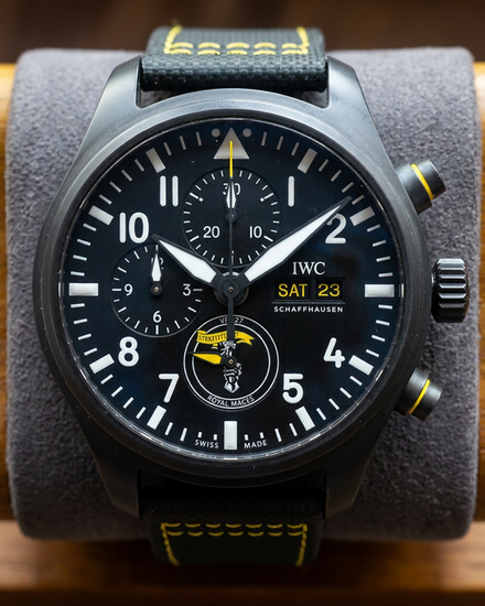 2022 IWC Schaffhausen Pilot "Royal Maces" 44.5MM Black Dial Textile Strap (IW389107)
