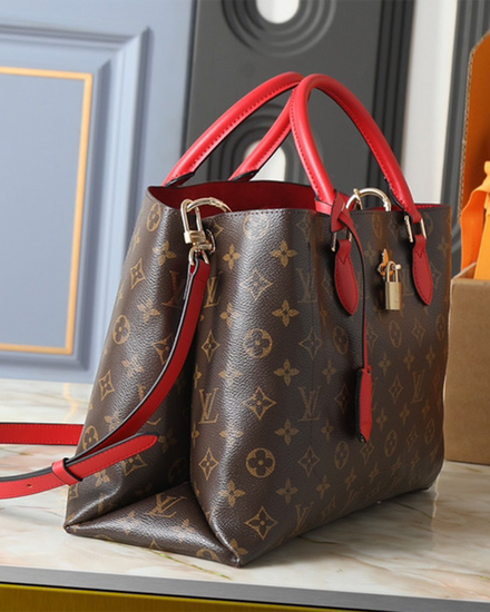 No Reserve - 2025 Louis Vuitton Flower Tote Monogram Coated Canvas Coquelicot Calf Leather Trim Gold-Tone Hardware Top Handles & Adjustable Shoulder Strap (M43553)