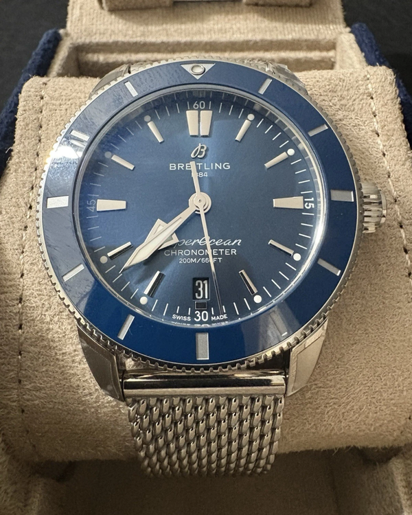 Breitling Superocean Heritage II 44MM Blue Dial Steel Mesh Bracelet (AB2030)