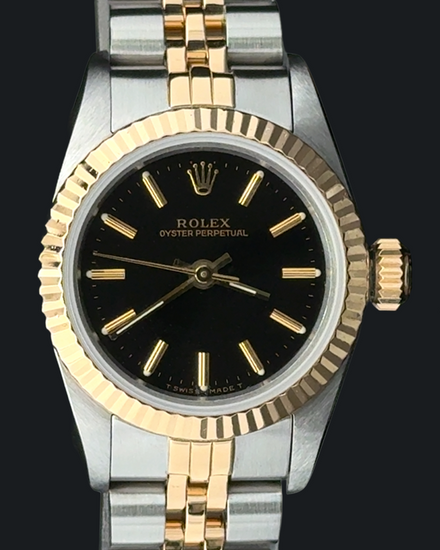 1988 (R Serial) Rolex Oyster Perpetual 26MM Black Dial Two-Tone Jubilee Bracelet (67193)