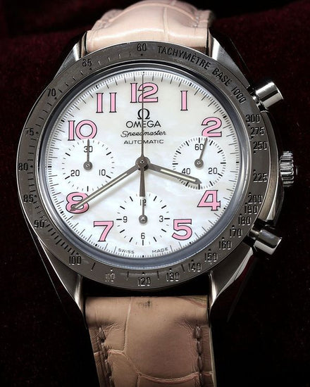 2012 Omega Speedmaster 39MM Mother of Pearl Dial Leather Strap (3834.74.34)