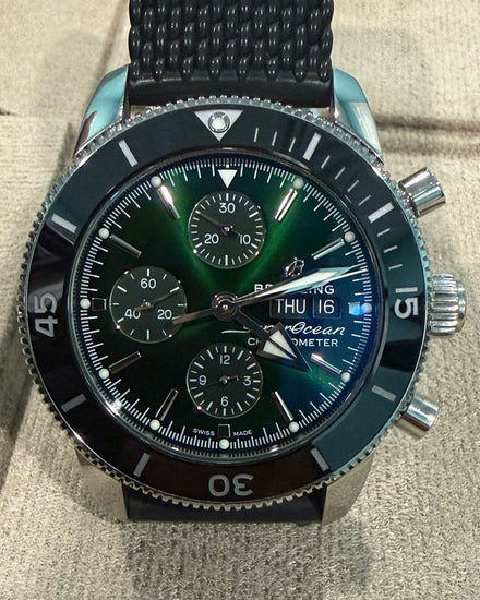 No Reserve - 2021 Breitling Superocean Heritage II Chronograph 44MM Green Dial Rubber Strap (A13313)