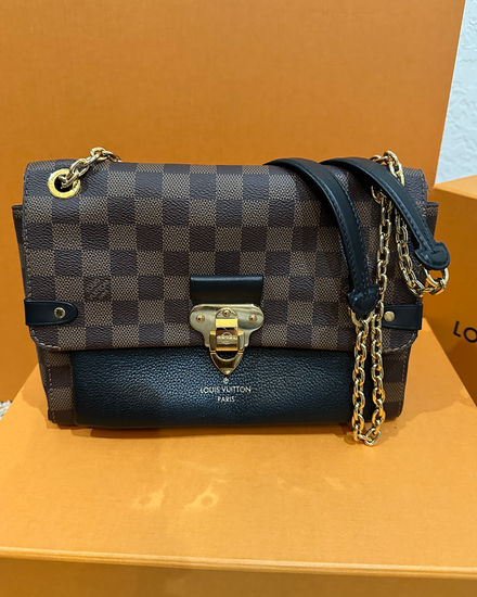 Louis Vuitton Bag Vavin NV PM Damier Ebene Medium Size Canvas Gold Plated Hardware Leather Strap (Vavin)