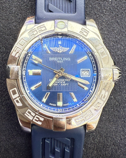 No Reserve - 2014 Breitling Galactic 32MM Blue Dial Rubber Strap (A71356L2/C811)