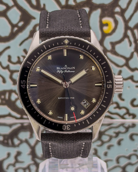 2022 Blancpain Fifty Fathoms Bathyscaphe 43MM Grey Dial Textile Strap (5000-1110-B52A)