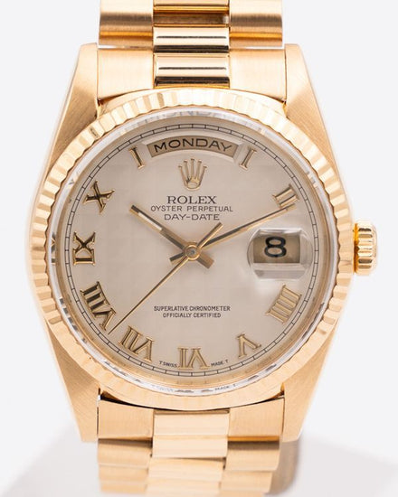 Rolex Day-Date 36MM White Dial Yellow Gold President Bracelet (18238)