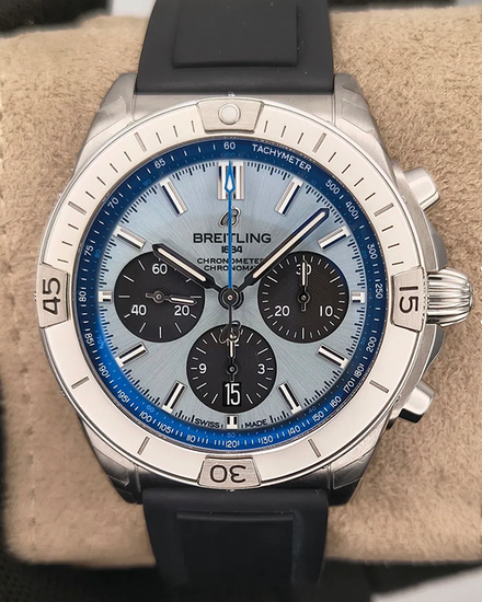 2022 Breitling Chronomat B01 42MM Ice Blue Dial Rubber Strap (PB0134)