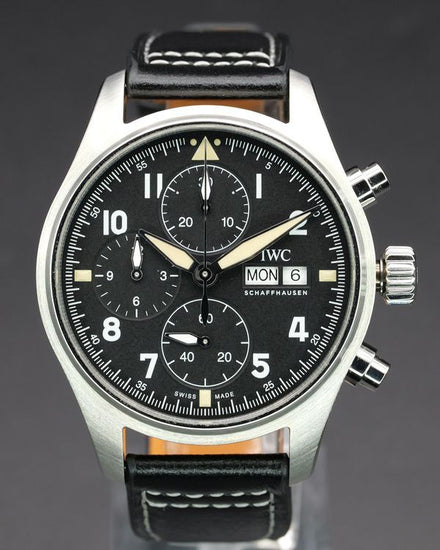 2019 IWC Schaffhausen Pilot Spitfire Chronograph 41MM Black Dial Leather Strap (IW387903)