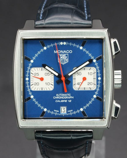 2012 Tag Heuer Monaco 39MM Blue Dial Leather Strap (CAW2111.FC6183)