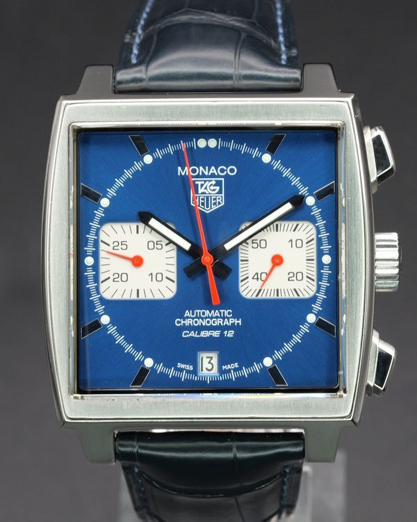 2012 Tag Heuer Monaco 39MM Blue Dial Leather Strap (CAW2111.FC6183)