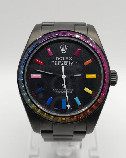 2008 Rolex Milgauss 40MM Aftermarket Black Dial Aftermarket Oyster Bracelet (116400GV)