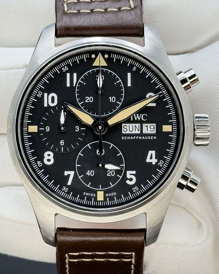 No Reserve - 2020 IWC Schaffhausen Pilot Spitfire Chronograph 41MM Black Dial Leather Strap (IW387903)