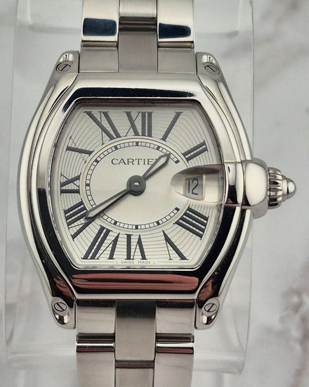 No Reserve - Cartier Roadster 36MM Quartz Silver Dial Steel Bracelet (W62016V3)